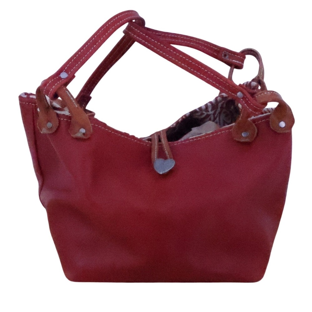 Brighton Y2K Heart Charm Bucket Bag Womens Red Leather Boho Floral Feminine